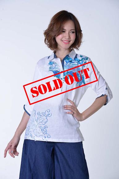 เสื้อลินินหลังผ้ายืดพิมพ์ลายดอกไม้ ( NO.40101 )