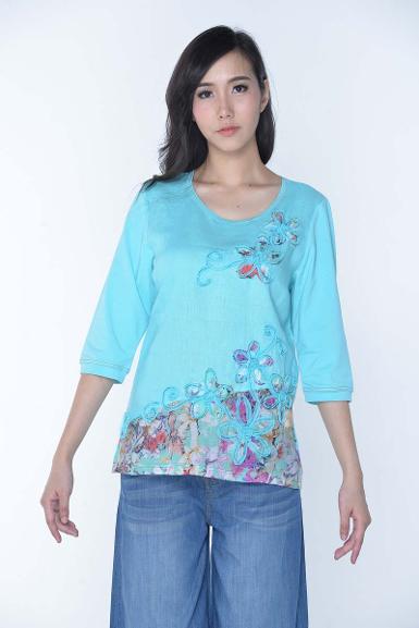 เสื้อลินินหลังผ้ายืด ลายดอกไม้ ( NO.40263)