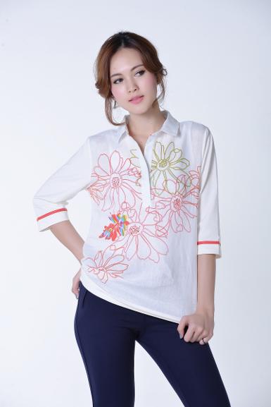 เสื้อลินินหลังผ้ายืดพิมพ์ลายดอกไม้ ( NO.40103 )