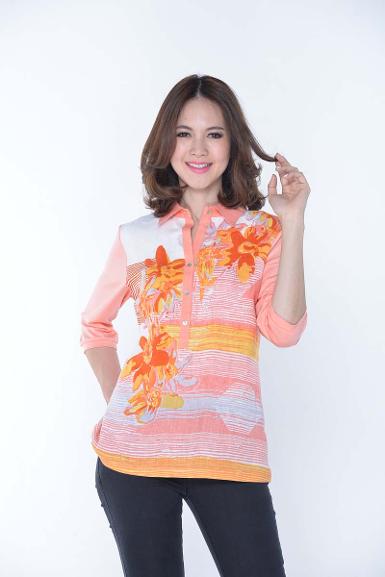 เสื้อลินินหลังผ้ายืด พิมพ์ลาย  (NO.40282)