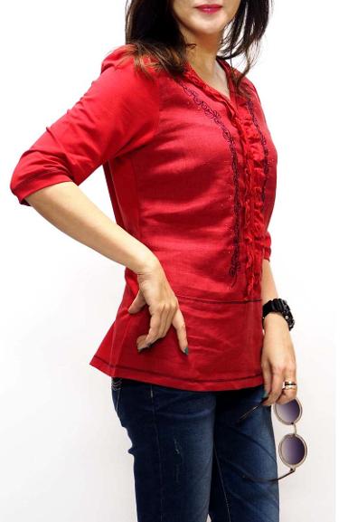 เสื้อลินินหลังผ้ายืด ดีไซน์สวย ( NO.40341)