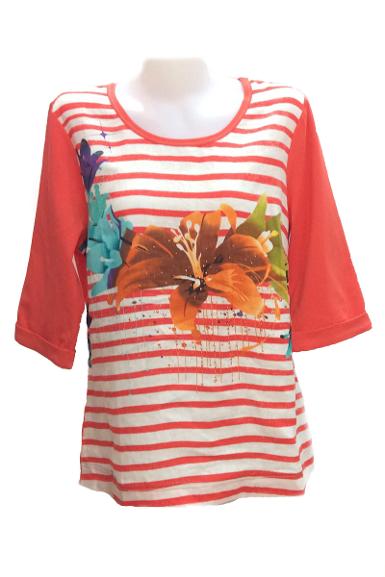 เสื้อลินินหลังผ้ายืดพิมพ์ลายดอกไม้ ( NO.40179)