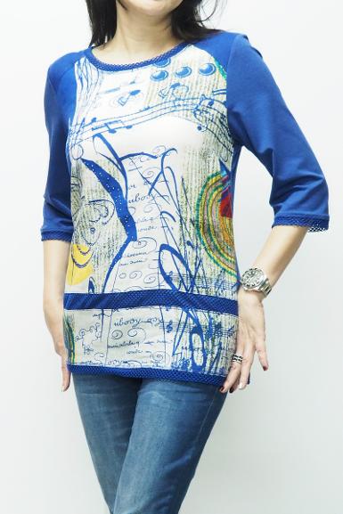 เสื้อลินินหลังต่อผ้ายืดพิมพ์ลาย ( NO.40239)