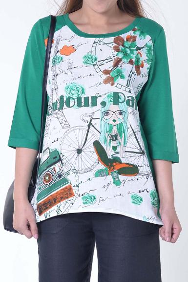 เสื้อลินินหลังต่อผ้ายืด สกรีนลายสวย ( NO.40226)
