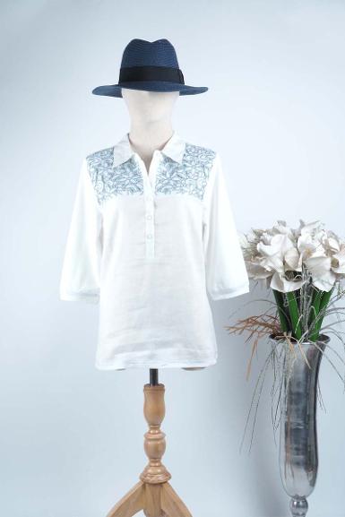 เสื้อลินินหลังต่อผ้ายืดพิมพ์ลาย (NO.40691)
