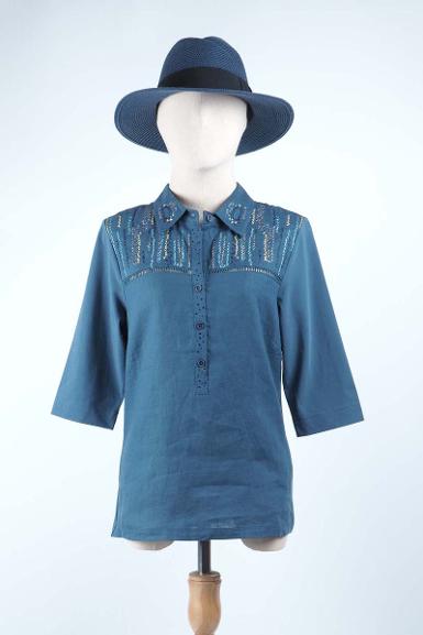 เสื้อลินินหลังต่อผ้ายืด NO.40698