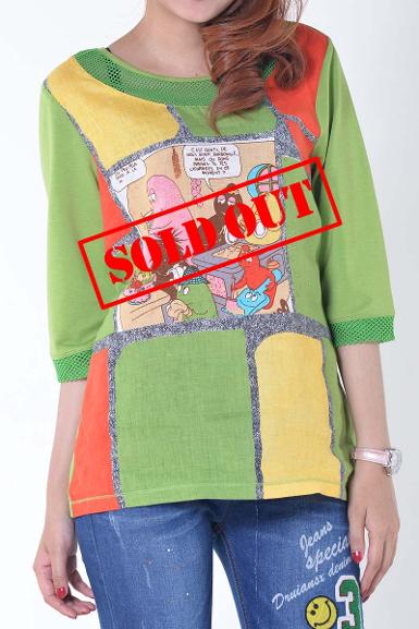 เสื้อลินินหลังต่อผ้ายืด ลายการ์ตูน ( NO.40155)