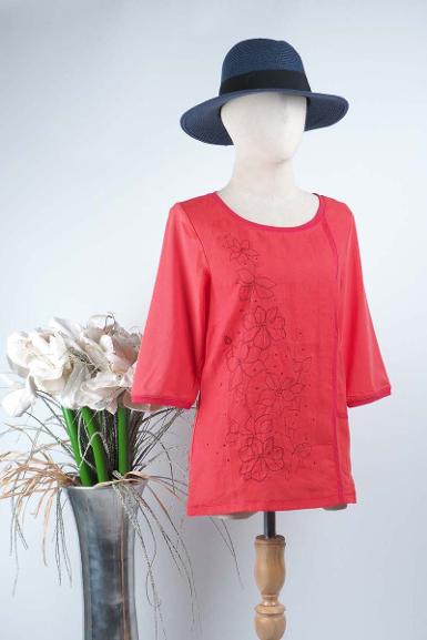 เสื้อลินินหลังต่อผ้ายืด NO.40680