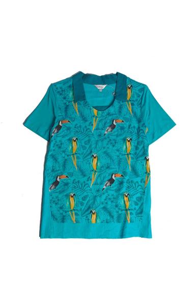 เสื้อลินินหลังต่อผ้ายืดพิมพ์ลาย (NO.40532)