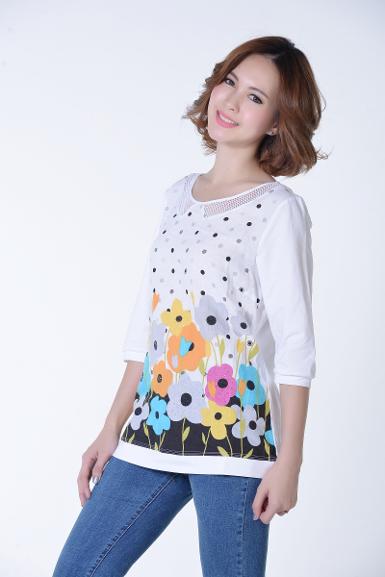 เสื้อลินินหลังผ้ายืดพิมพ์ลายดอกไม้ ( NO.40100 )