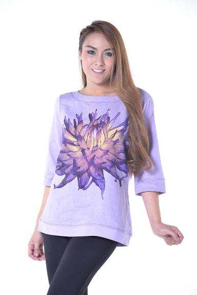 เสื้อลินินหลังผ้ายืดพิมพ์ลายดอกไม้ ( NO.40078 )