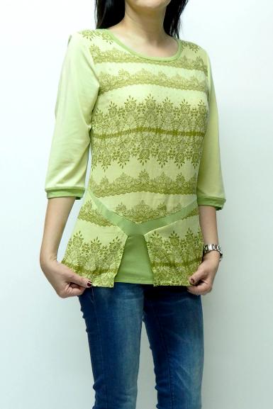 เสื้อลินินหลังต่อผ้ายืดพิมพ์ลาย ( NO.40138)