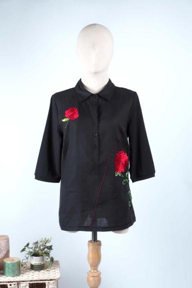 เสื้อลินินหลังต่อผ้ายืดพิมพ์ลาย (NO.40681)