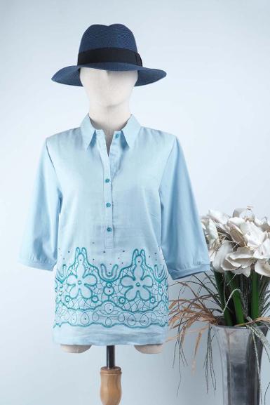 เสื้อลินินหลังต่อผ้ายืด NO.40684