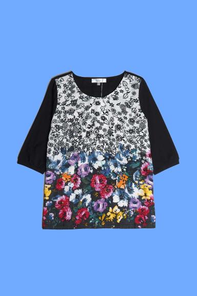 เสื้อลินินหลังต่อผ้ายืดพิมพ์ลาย NO.40528