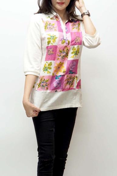 เสื้อลินินหลังผ้ายืด พิมพ์ลายดอกไม้ (NO.40154)