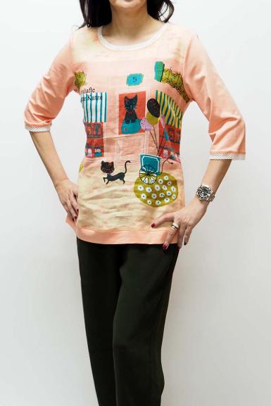 เสื้อลินินหลังผ้ายืด พิมพ์ลายตุ๊กตา (NO.40120)