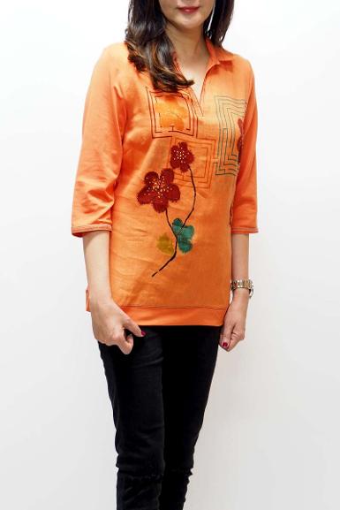 เสื้อลินินหลังผ้ายืดพิมพ์ลายดอกไม้ (NO.40102)