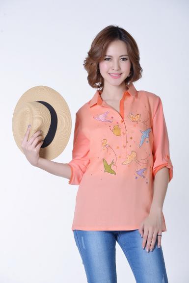เสื้อลินินหลังผ้ายืดพิมพ์ลายนก ( NO.40149 )
