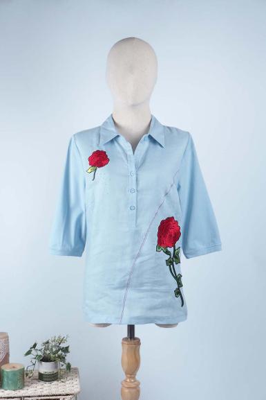 เสื้อลินินหลังต่อผ้ายืดพิมพ์ลาย (NO.)