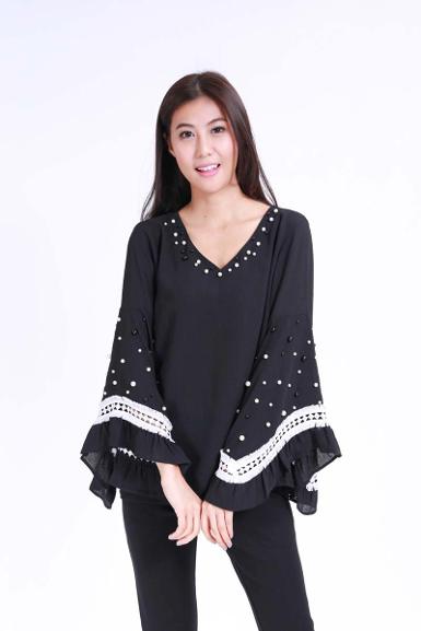 เสื้อแฟชั่นแขนกระดิ่ง แต่งมุข NO.166198