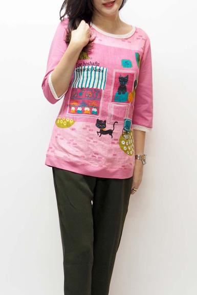 เสื้อลินินหลังผ้ายืดพิมพ์ลายตุ๊กตา (NO.40120)
