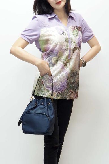 เสื้อลินินหลังผ้ายืด คอปก แต่งผ้าลูกไม้ด้านหน้า (NO.39897)