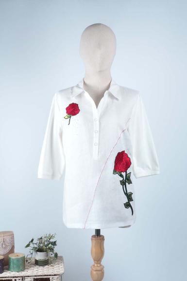 เสื้อลินินหลังต่อผ้ายืดพิมพ์ลาย (NO.)