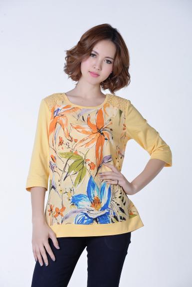 เสื้อลินินหลังผ้ายืดพิมพ์ลายดอกไม้ ( No.40109 )
