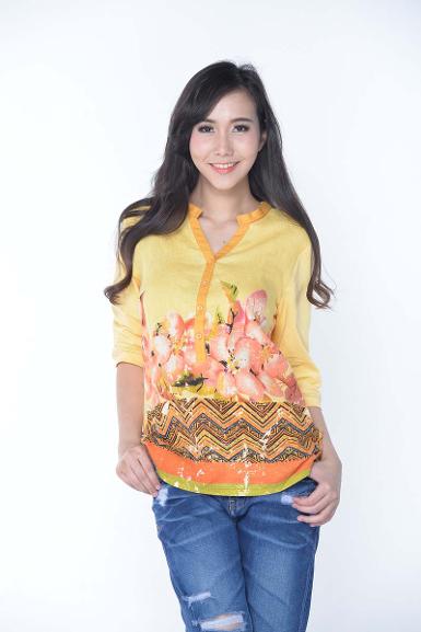 เสื้อลินินหลังผ้ายืดพิมพ์ลาย (NO.40240)