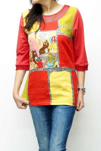 เสื้อลินินหลังต่อผ้ายืดพิมพ์ลายการ์ตูน ( NO.40155)