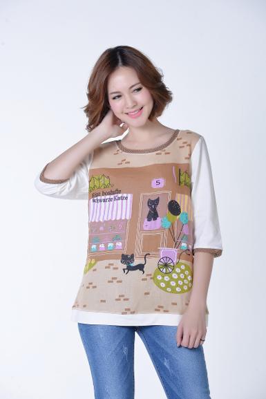 เสื้อลินินหลังผ้ายืดพิมพ์ลายตุ๊กตา ( NO.40120 )