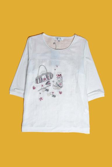 เสื้อลินินหลังต่อผ้ายืดพิมพ์ลาย (NO.40325)