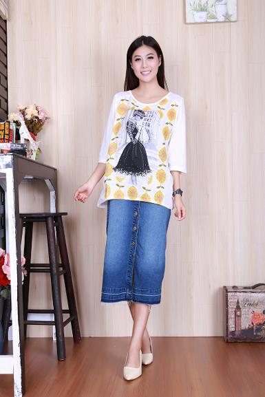 เสื้อลินินหลังผ้ายืดพิมพ์ลายตุ๊กตา (NO.40241)