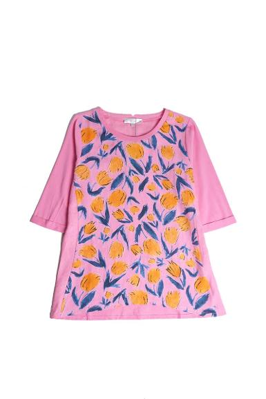 เสื้อลินินหลังต่อผ้ายืดพิมพ์ลาย (NO.40536)