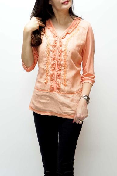 เสื้อลินินหลังผ้ายืด ดีไซน์สวย (NO.40341)