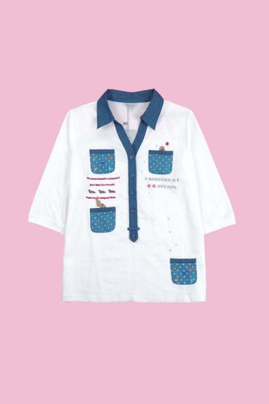เสื้อลินินหลังต่อผ้ายืดพิมพ์ลาย (NO.40566)