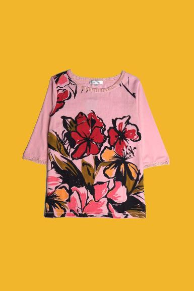 เสื้อลินินหลังต่อผ้ายืดพิมพ์ลาย NO.40267