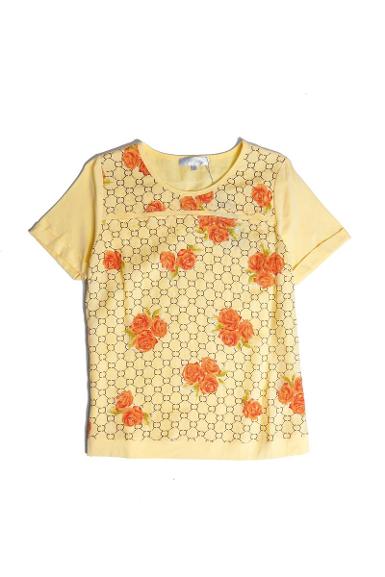 เสื้อลินินหลังต่อผ้ายืดพิมพ์ลาย (NO.40534)